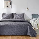 BSB HOME Juego de colcha/colcha/ropa de cama 100 % microfibra ultrasónica de 280 hilos, con 2 fundas de almohada, tamaño King, estampado lujoso, gris oscuro, 254 x 228 cm