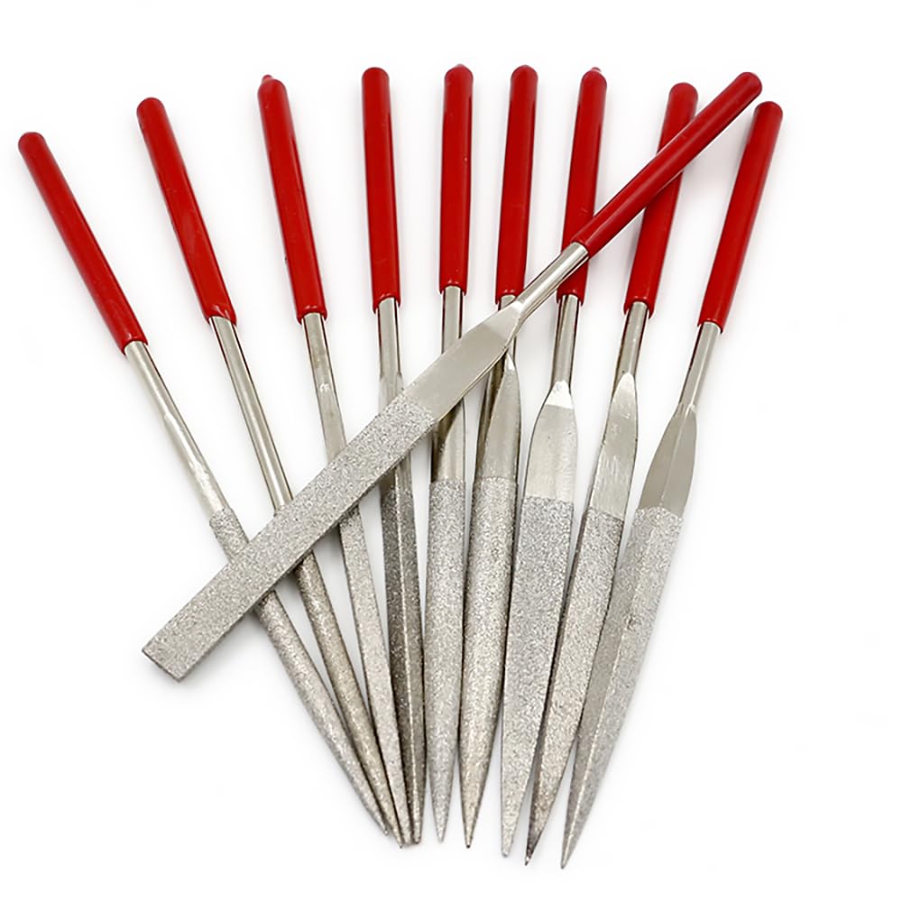 Set di 10 lime ad ago diamantate da 140 mm, mini lime diamantate con varie forme per metallo, vetro, pietra, legno, intaglio di gioielli