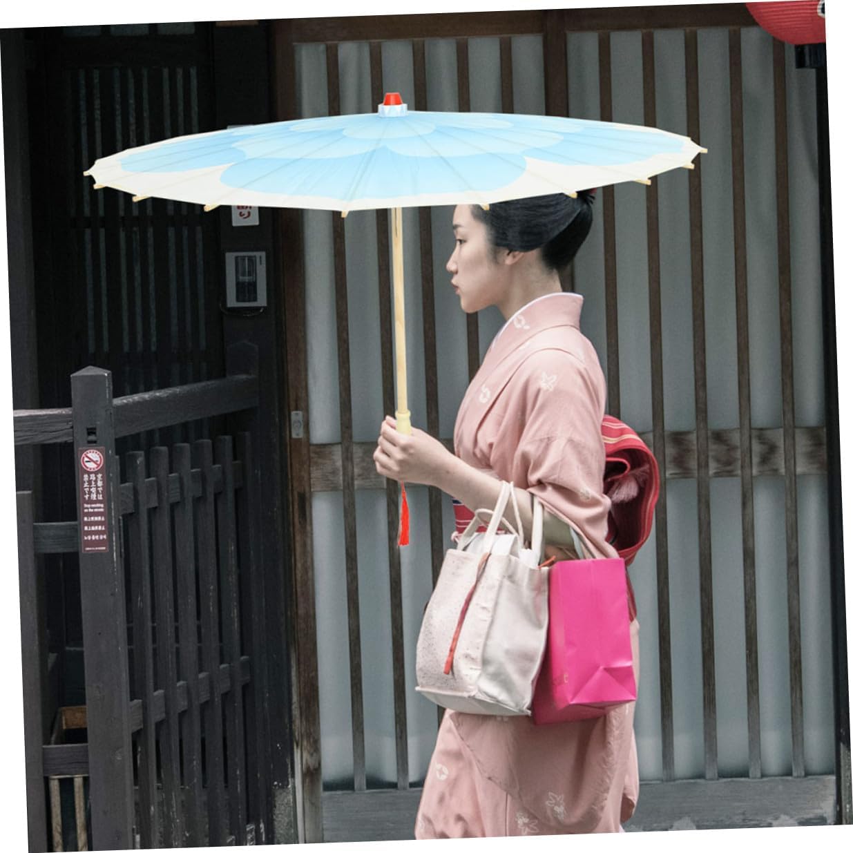 Ciieeo Handcrafted Peony Cloth Parasol Umbrella, Traditional Chinese Stick Umbrella, 82cm Diameter, Classic Asian Decoration and Photography Prop for Women, Rain and Sun Protection