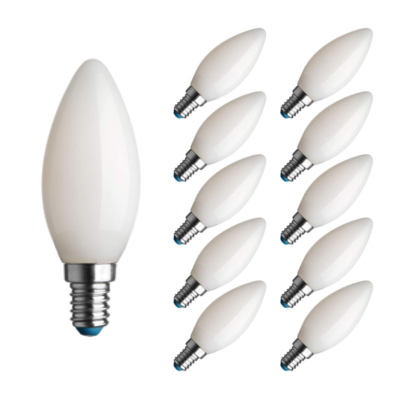 Set 10 lampadine led oliva vetro bianco latte 6W 806LM E14 2700K luce calda