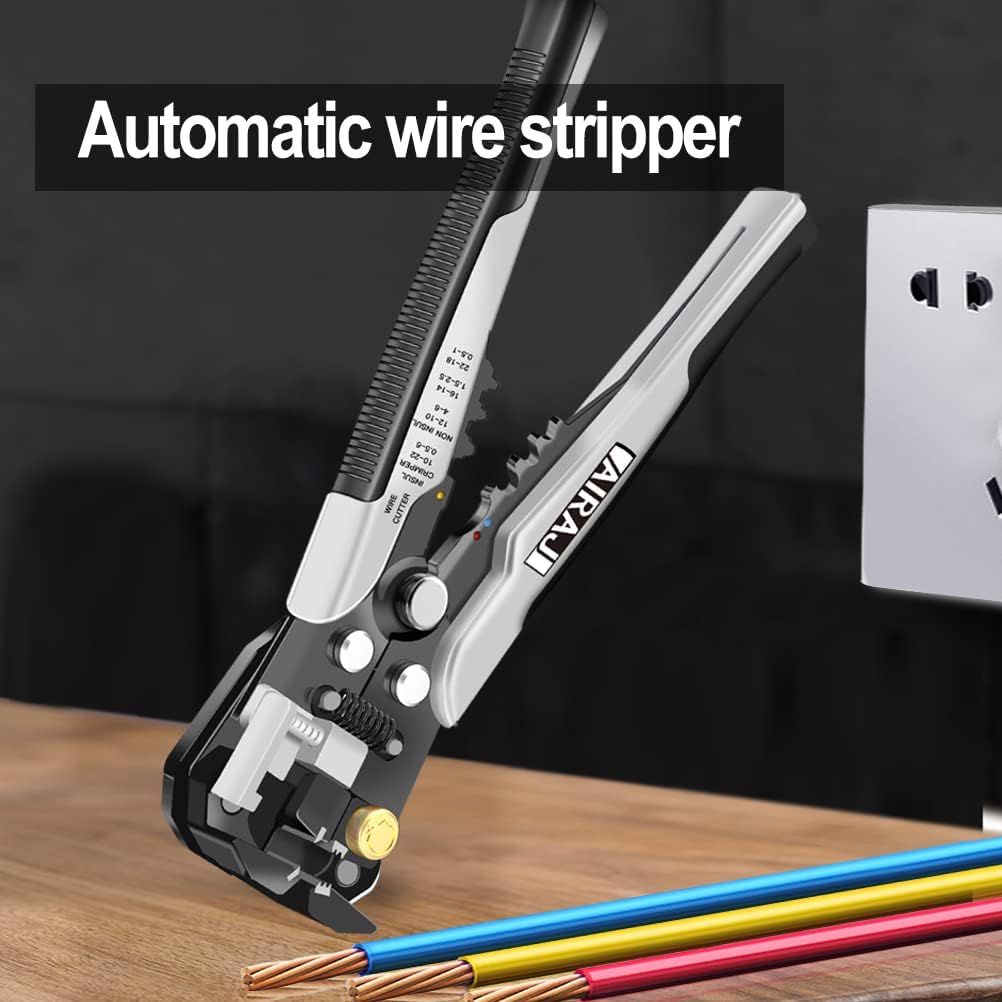 AIRAJ PRO Self Adjusting Wire Stripper,3 in 1 Heavy Duty Wire Cutter Stripper Crimper Tool,Universal Wire Stripping Cutting for 10-24 AWG Wire Cutter for Electrical Cable Cutting,Crimping Tool - 
