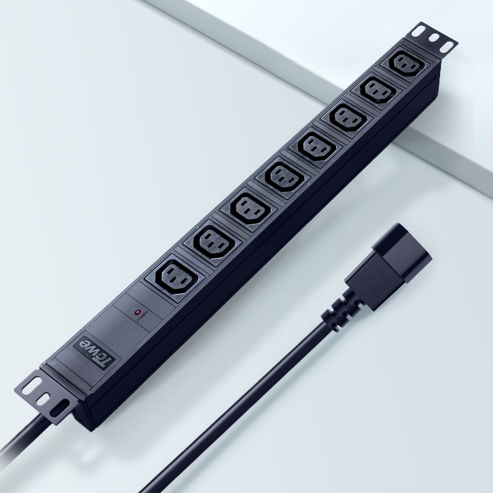 Power Strip，IEC C13 Metal 8 Outlet Wall Mount Heavy Duty Wide Spaced Long Power Strip with10FT C14 Plug Cable，10A Rack Mountable PDU/Data Center Power