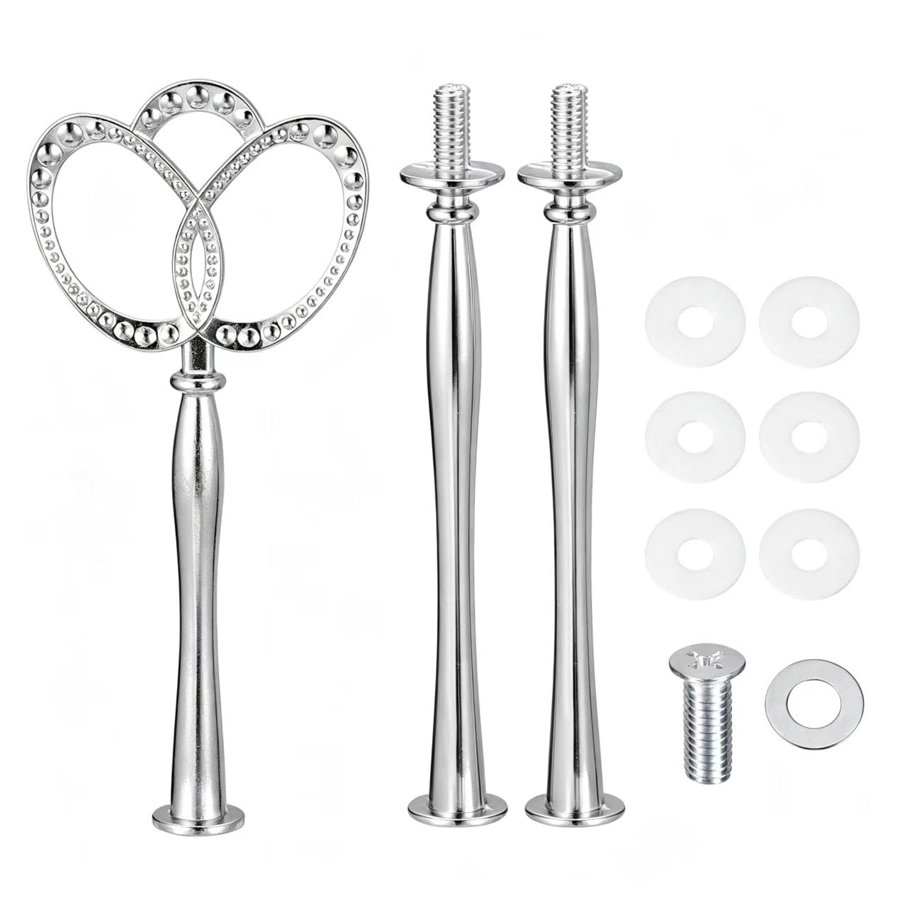 Wowlife Silver Crown 3 Tier Vintage Metal Cake Stands Flower Style Hardware Tiered Tray Plate Cupcake Stand Diy Making (Silver Crown)