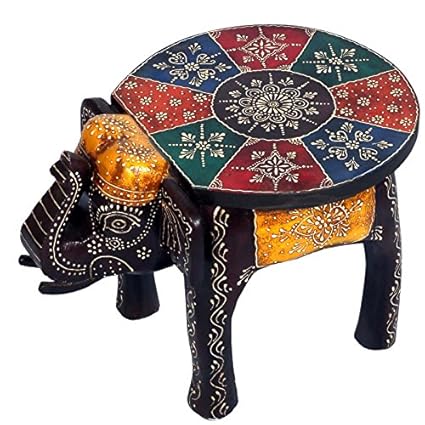 Mangal Murti Wooden Multi Colour Elephant Style Stool