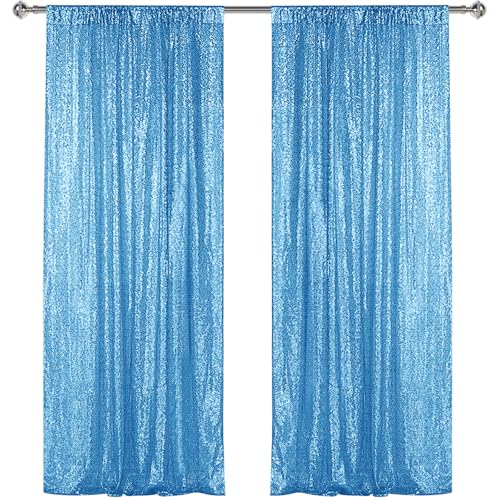 Sugargirl Blue Iridescent Sequin Backdrop Curtain 2 Panels 2FTx8FT Glitter Blue Background Drapes Sparkle Photography Backdrop for Party Wedding Birthday Wall Decoration