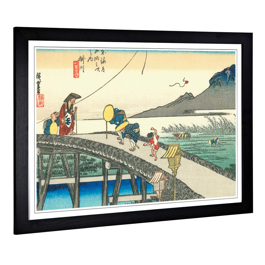 Big Box Art Framed Print of Hiroshige Japanese Oriental Tokaido Design | Wall Art Picture | Home Decor for Kitchen, Living Room, Bedroom, Hallway, Black, A2 / 24.5x18 Inch / 62x45cm