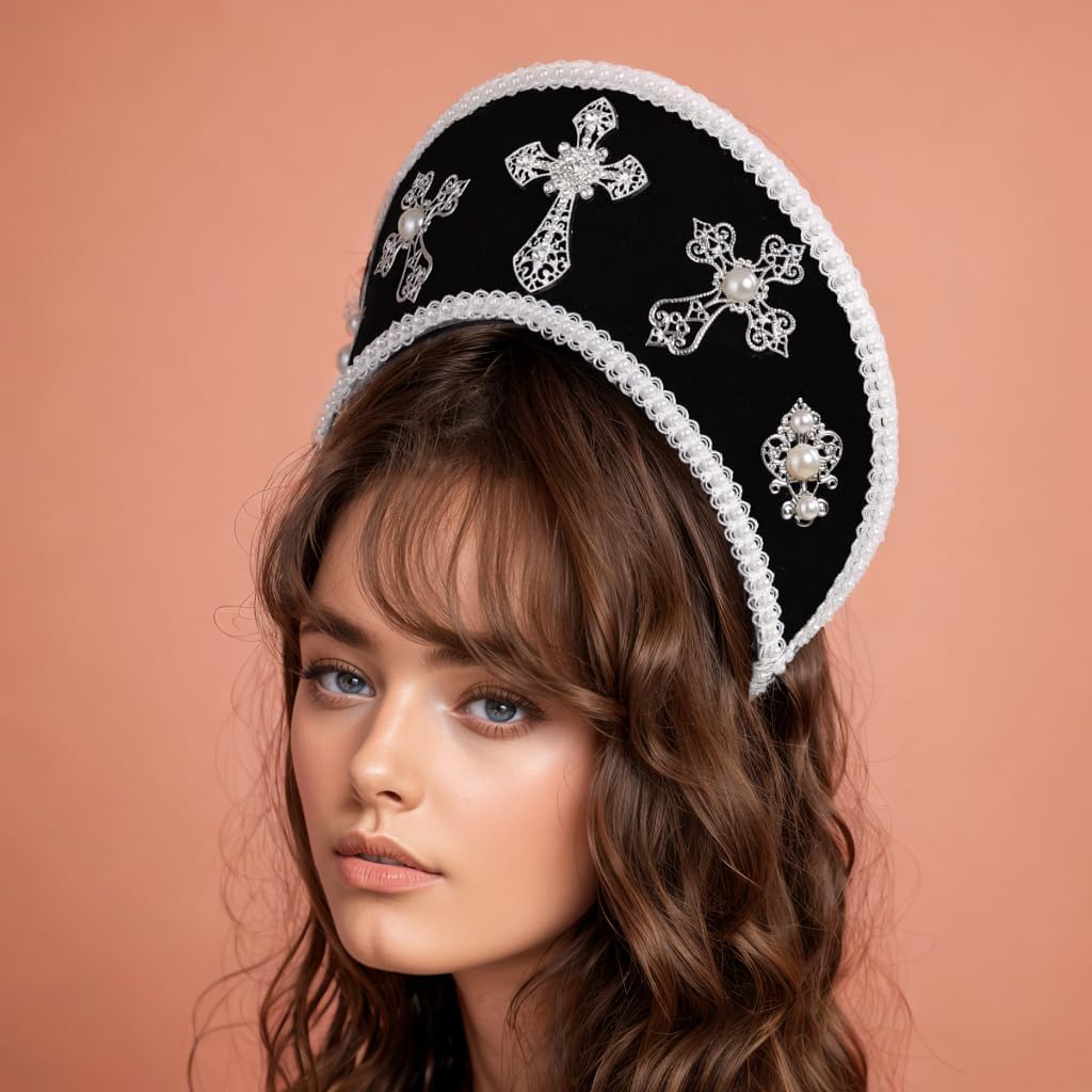 GRACEART Anne Boleyn Hat Headpiece Elizabethan Headwear Tudor Coronet Hood Hat - Image 3