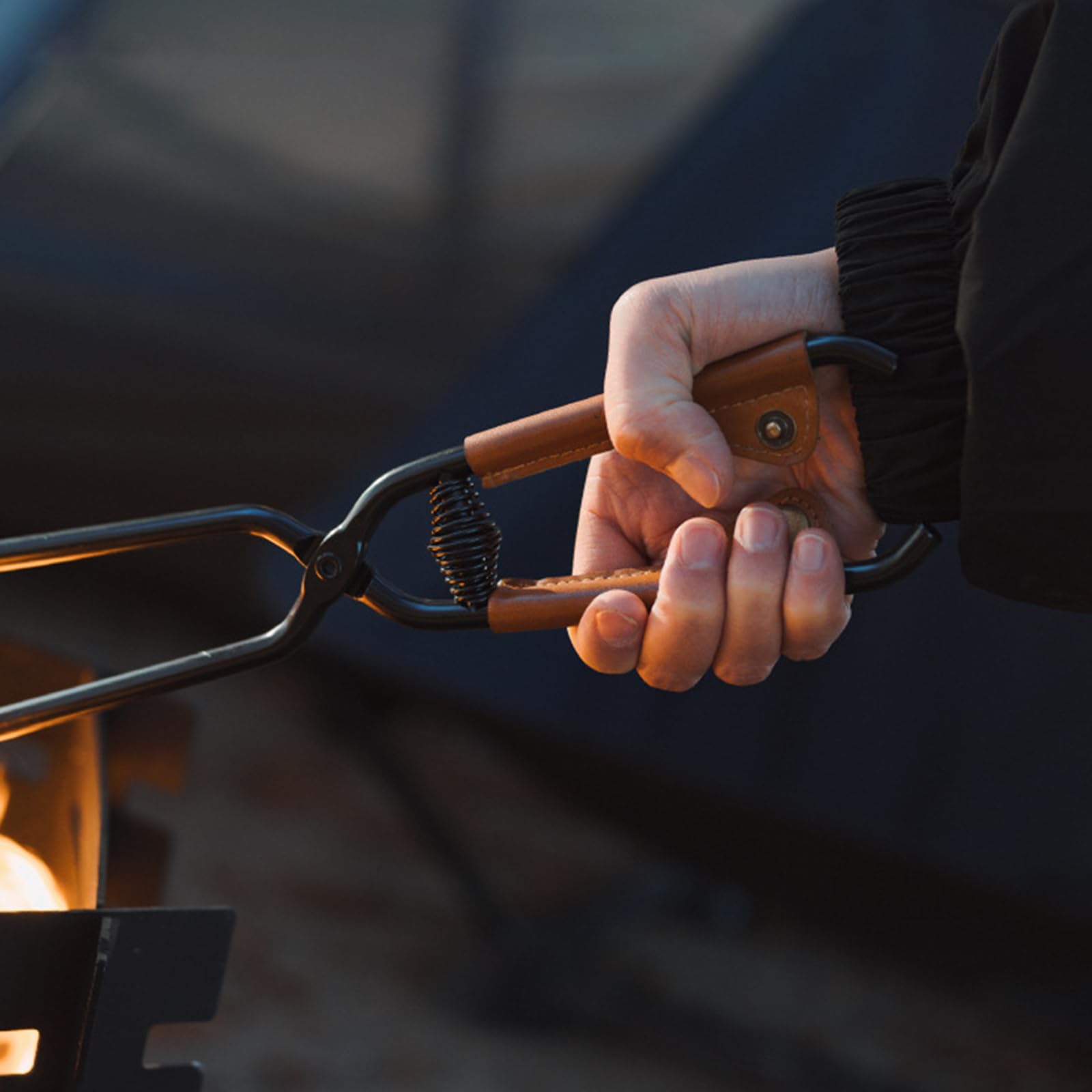 Pinzas de carbón de acero al carbono, pinzas de carbón al aire libre, picnic, camping, pinzas de carbón, pinzas de metal para camping, barbacoa, herramienta duradera para acampar al aire