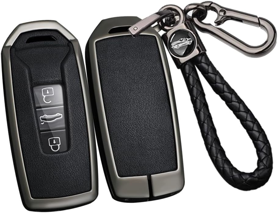 ontto Alloy Car Key fob Cover Fit for VW Touareg EL R-Line e-Hybrid 2019-2023 Remote leather Key case keyring Key Shell holder bag keychain