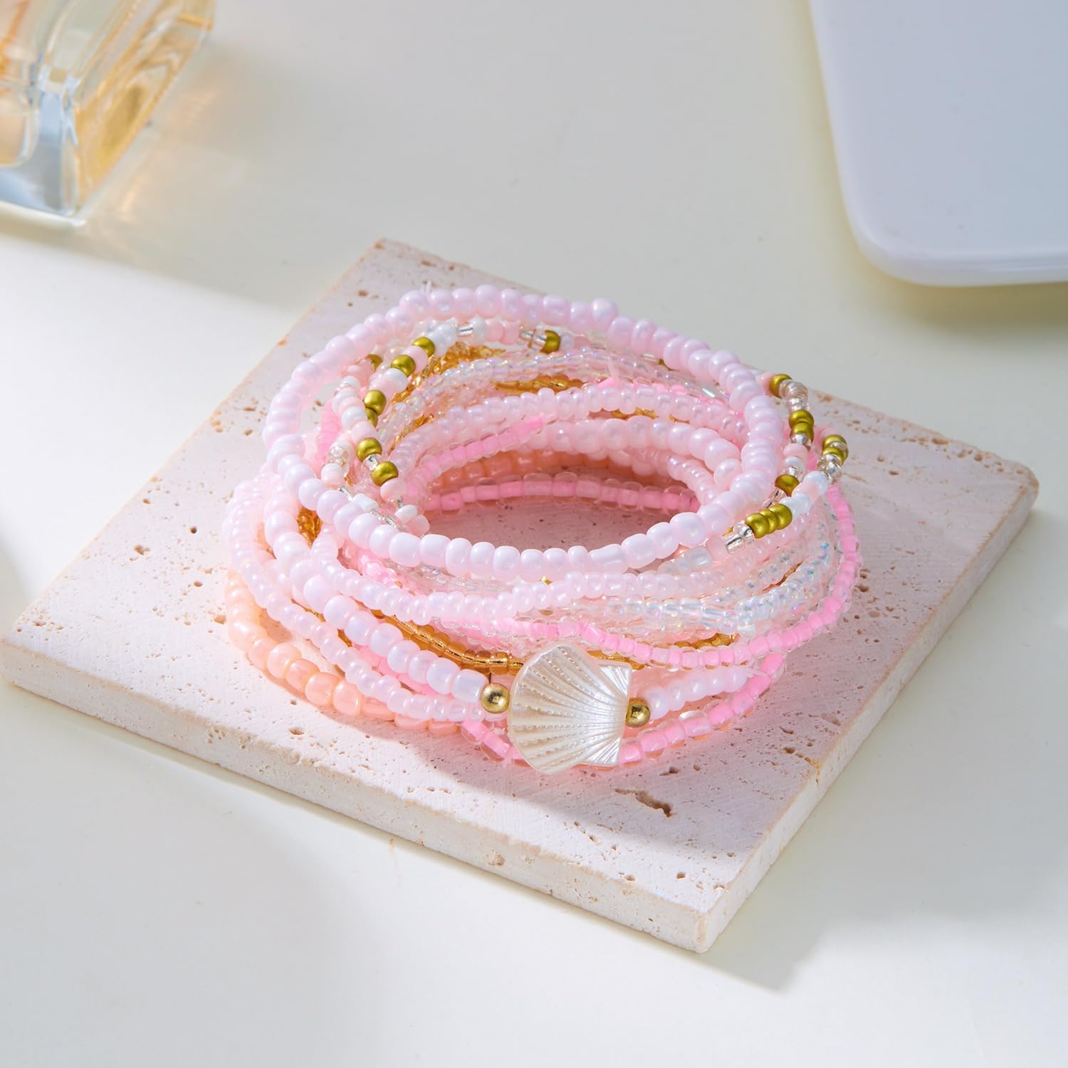 17/18/20Pcs Colorful Bohemia Seed Beaded Bracelets Handmade Adjustable Stackable Rainbow Beaded Stretch Bracelet Anket Multilayer Vacation Elastic Bracelet for Women Summer Beach Boho Jewelry-17Pcs A - Image 3