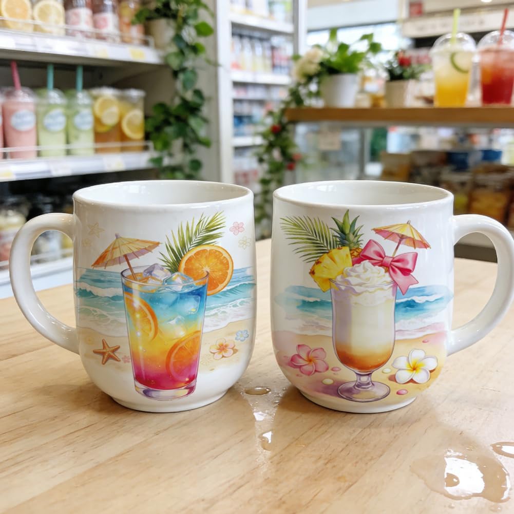 Peacoblue UV DTF Cup Wraps Transfer Stickers Summer Beverages Pattern, 10 Sheets Waterproof Custom Vinyl Transfer Sticker 16oz Coffee Glass Cup Tumbler Bottle Mug Decals for Men Women