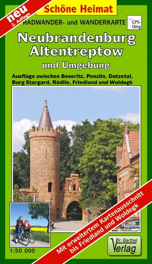 Radwander- und Wanderkarte Neubrandenburg, Altentreptow und Umgebung: Ausflüge zwischen Beseritz, Penzlin, Datzetal, Burg Stargard, Rödlin, Friedland und Woldegk. 1:50 000