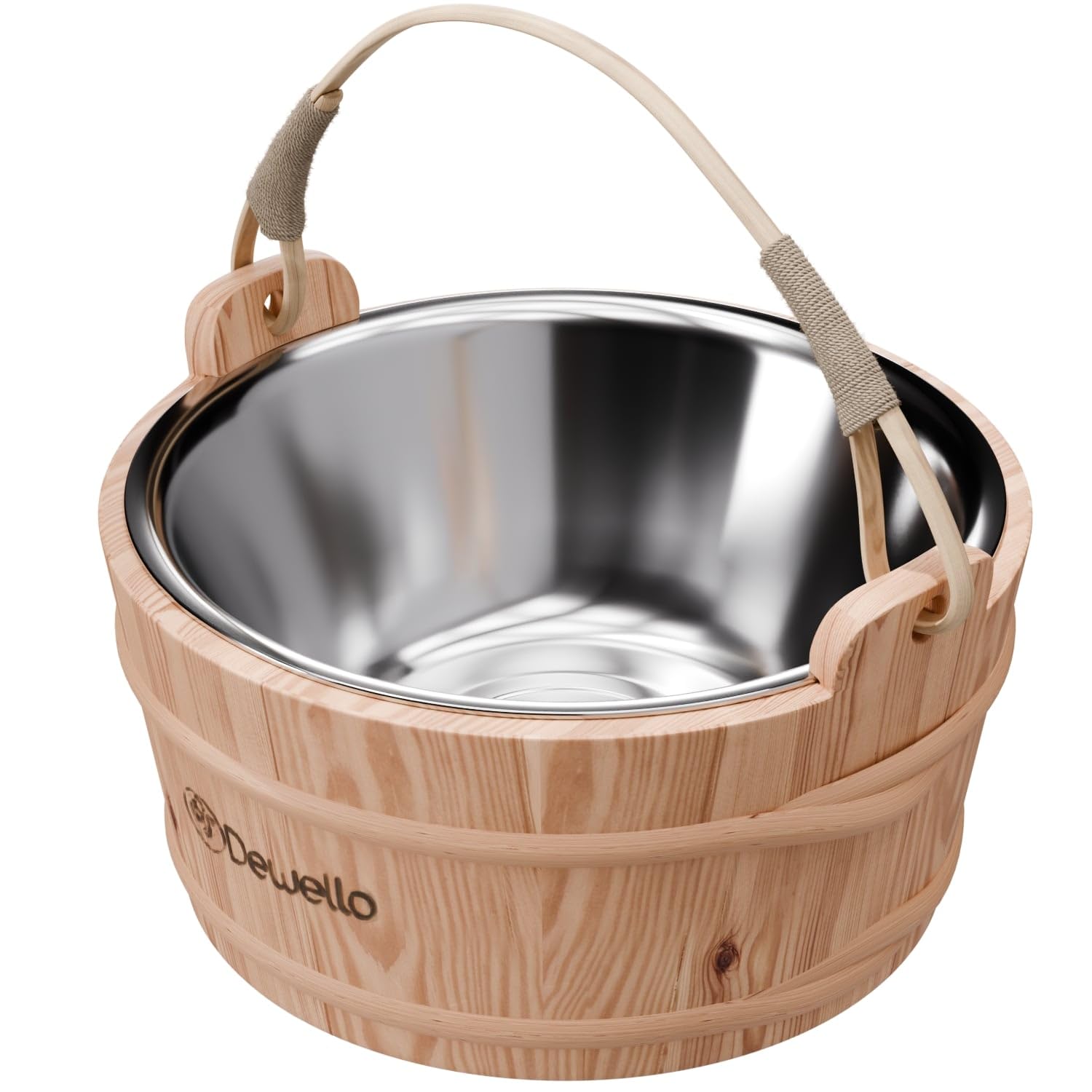 Dewello® Sauna-Eimer 3L - Hochwertiges Hemlock-Holz mit Edelstahleinsatz, robust & pflegeleicht, ideal für Sauna & Wellness