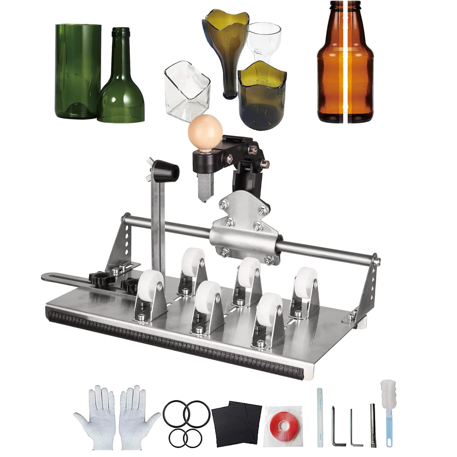 Cortador De Botellas De Vidrio Multifuncional, con Accesorios Completos, Kit De Herramientas De Corte De Vidrio Mejorado para Todas Las Formas Y Diferentes Ángulos, Cerveza, Whisky, Vino