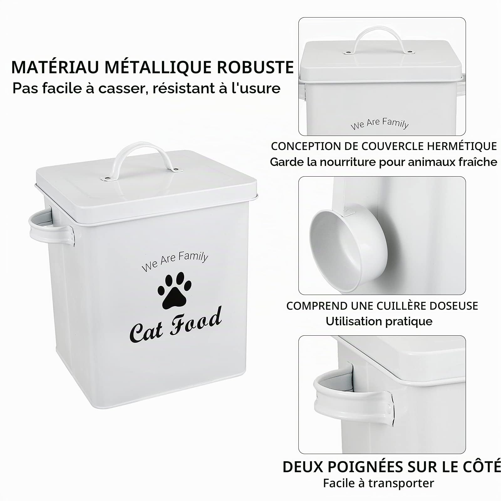 Pethiy Boîtes pour nourriture et friandises animaux-Conteneur Croquette Chat -2.3kg nourriture Boîtes de rangement，Conteneur avec poignée de Transport,Acier carbone revêtu