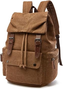Canvas Backpack Casual Laptop Knapsack Travel Satchel Fashion bag-Coffee