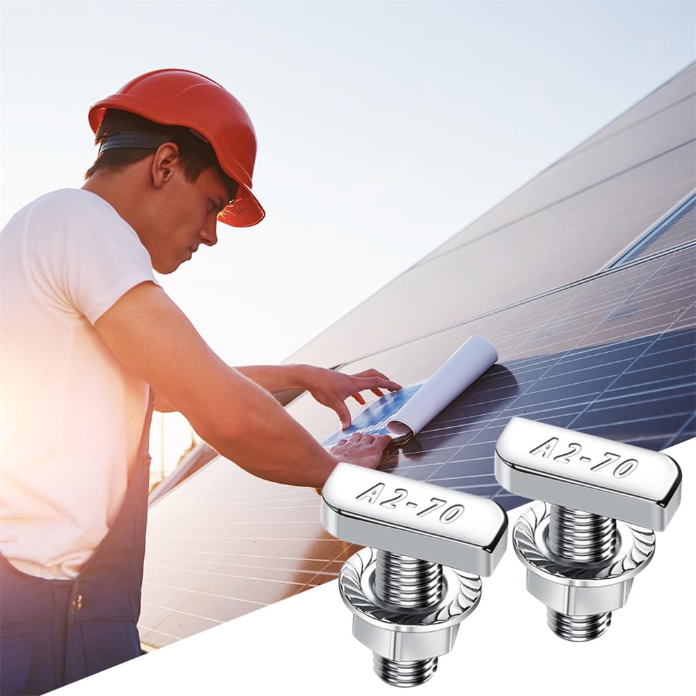 T Bolt Set M8x20mm T Slot Drop-in Bolt Hammer Head Bolts T Shape Stud Sliding Screw with 10 Pcs Hexagon Flange Nuts for Aluminum Extrusion Profile Photovoltaic Solar Mounting - Image 4