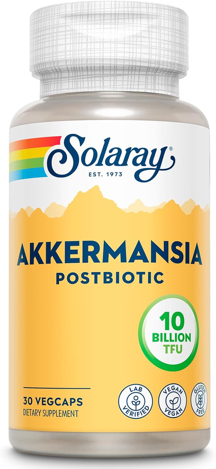 SOLARAY Akkermansia Postbiotic, Akk11, 10 Billion TFU, Beneficial Strain for Gut Health Support, Vegan, Gluten-Free, 60-Day Guarantee, 30 Servings, 30 VegCaps