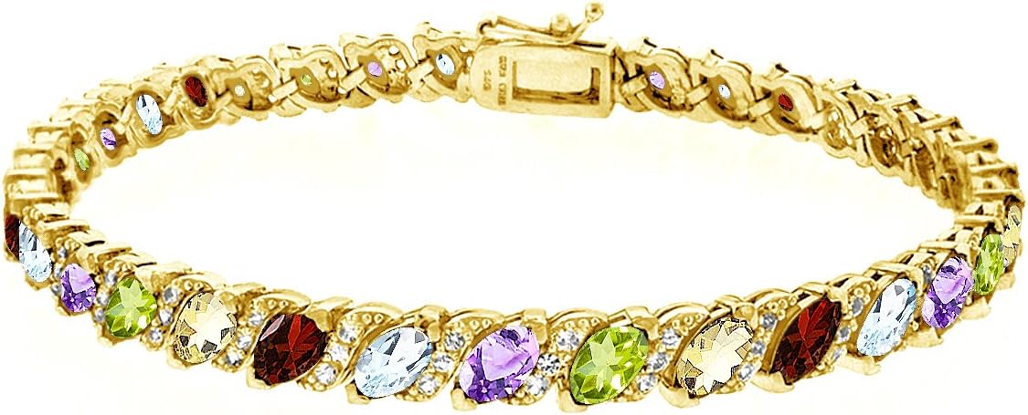 B. BRILLIANT Bracelet for Women, Birthstone Bracelet, Marquise Cut Genuine or Synthetic Gemstone Bracelet, Tennis Bracelet, Sterling Silver Bracelets or Gold Flash Silver Bracelet with Gift Box