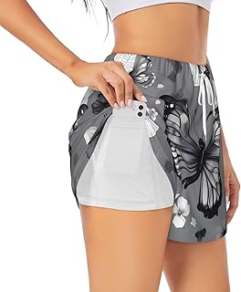 Pantalones cortos de correr para mujer, color gris y verde azulado, con estampado de mariposas, pantalones cortos deportivos de cintura alta, pantalones cortos de secado rápido