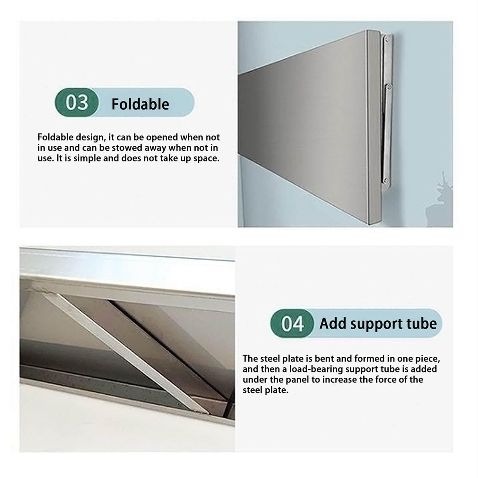 Mesa Plegable de Acero Inoxidable para Pared con Soporte Plegable Engrosado y Tablero de Corte con Proceso de trefilado.
