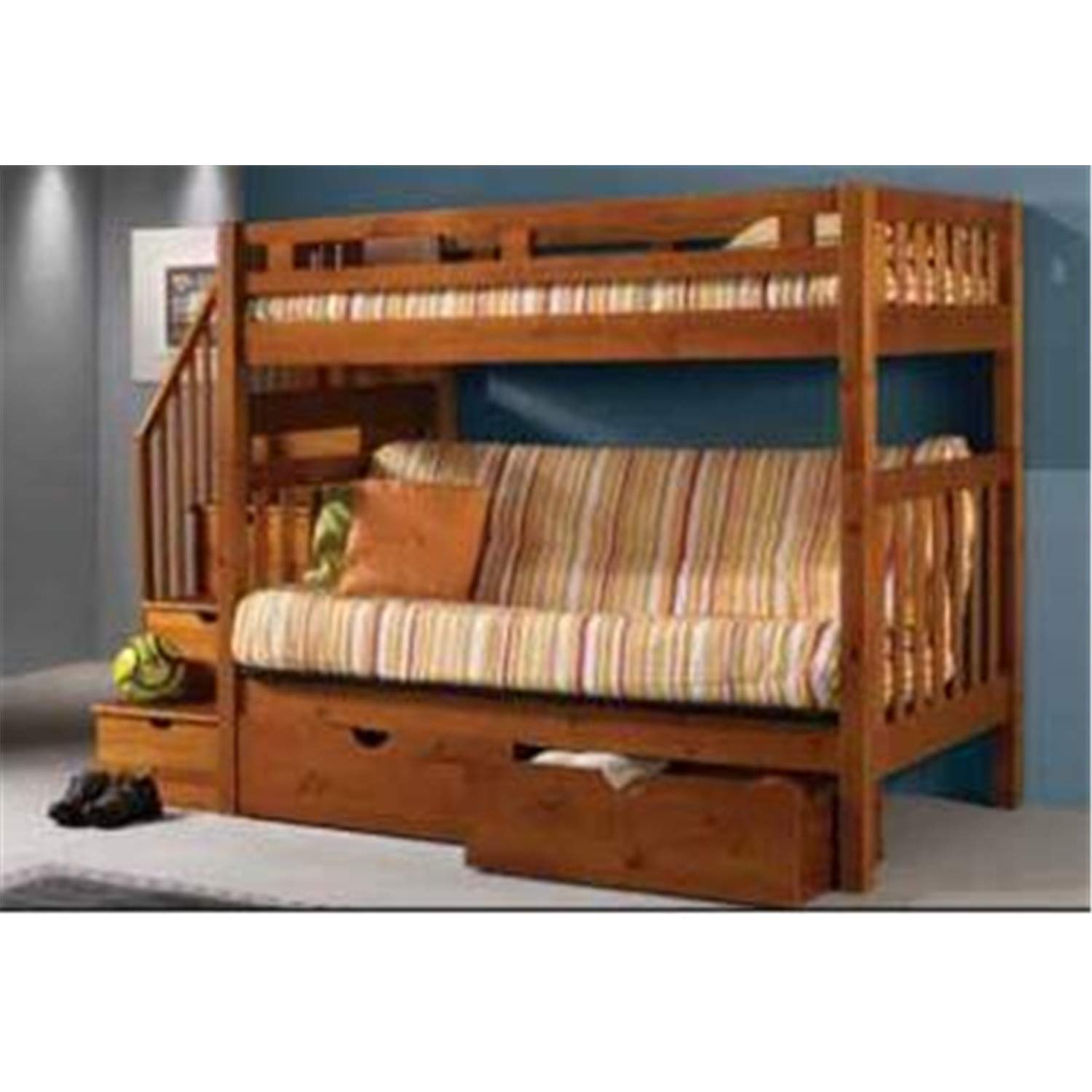 Donco Kids 200-TTSH_300BK Tall Mission Stairway Futon Bunk Bed, Twin/Full, Honey