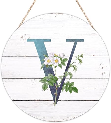 Vista 12 de Welcome Sign for Wall Initial Letter C Blue Round Wood Signs Monogram White Floral Wood Plaque Fresh Flowers 12in Mid Century Home Wall Decor for