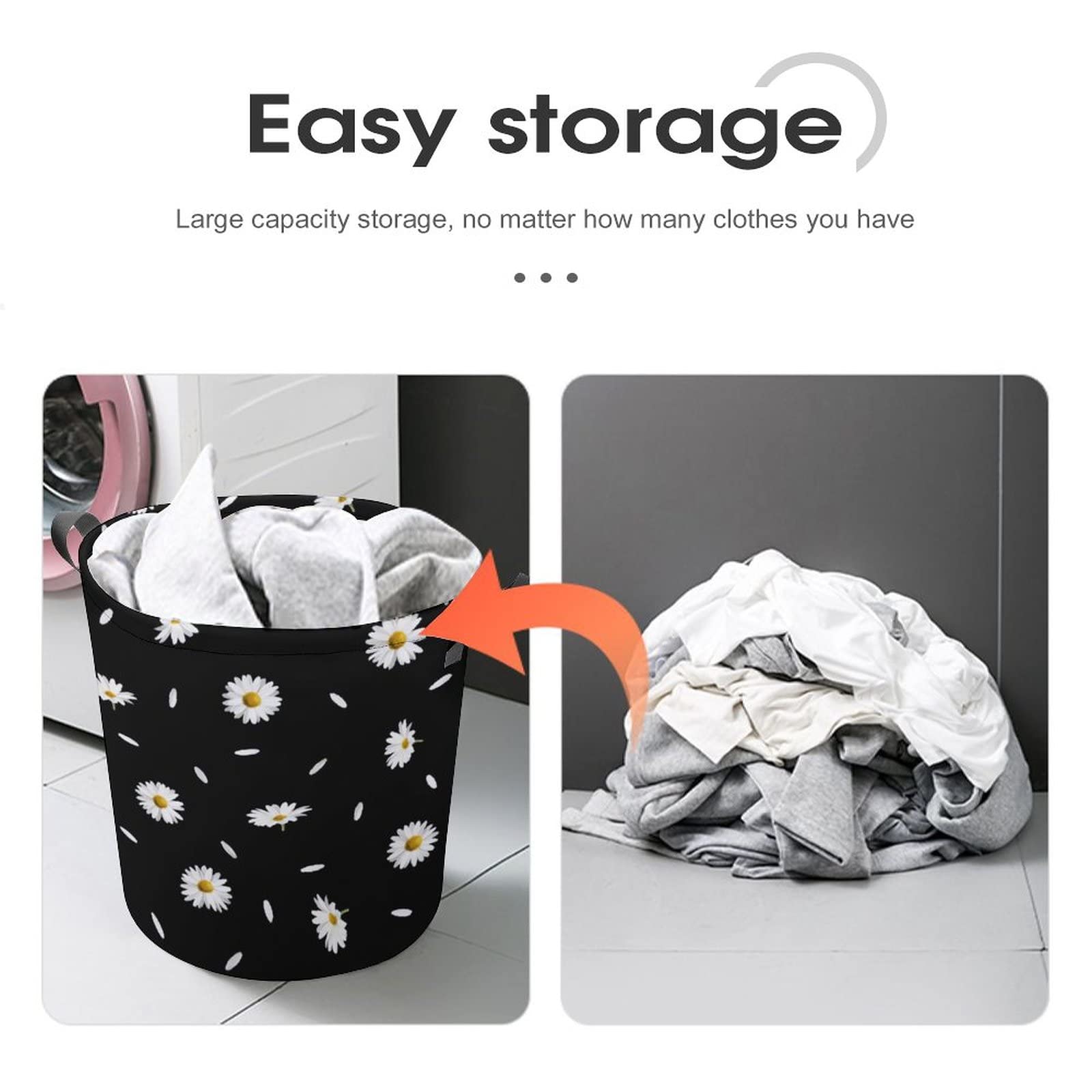 Wäschekorb Mit Gänseblümchen-Design – 48 Cm Hoch, Faltbar, Wasserdicht – Für Bad, Wäsche & Spielzeug
