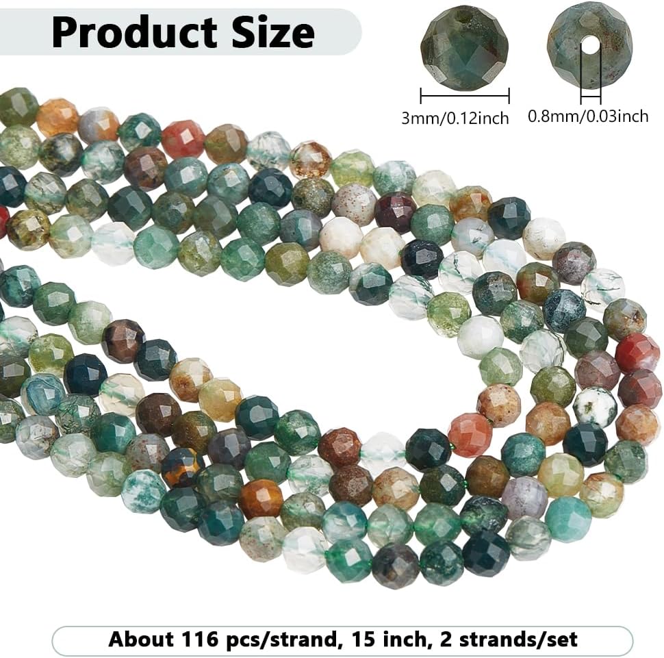 NBEADS About 232 Pcs Natural Indian Agate Beads, 3mm Natural Gemstone Beads Faceted Round Loose Beads for DIY Necklace Bracelat Jewelry Making, Hole: 0.8mm - Image 2