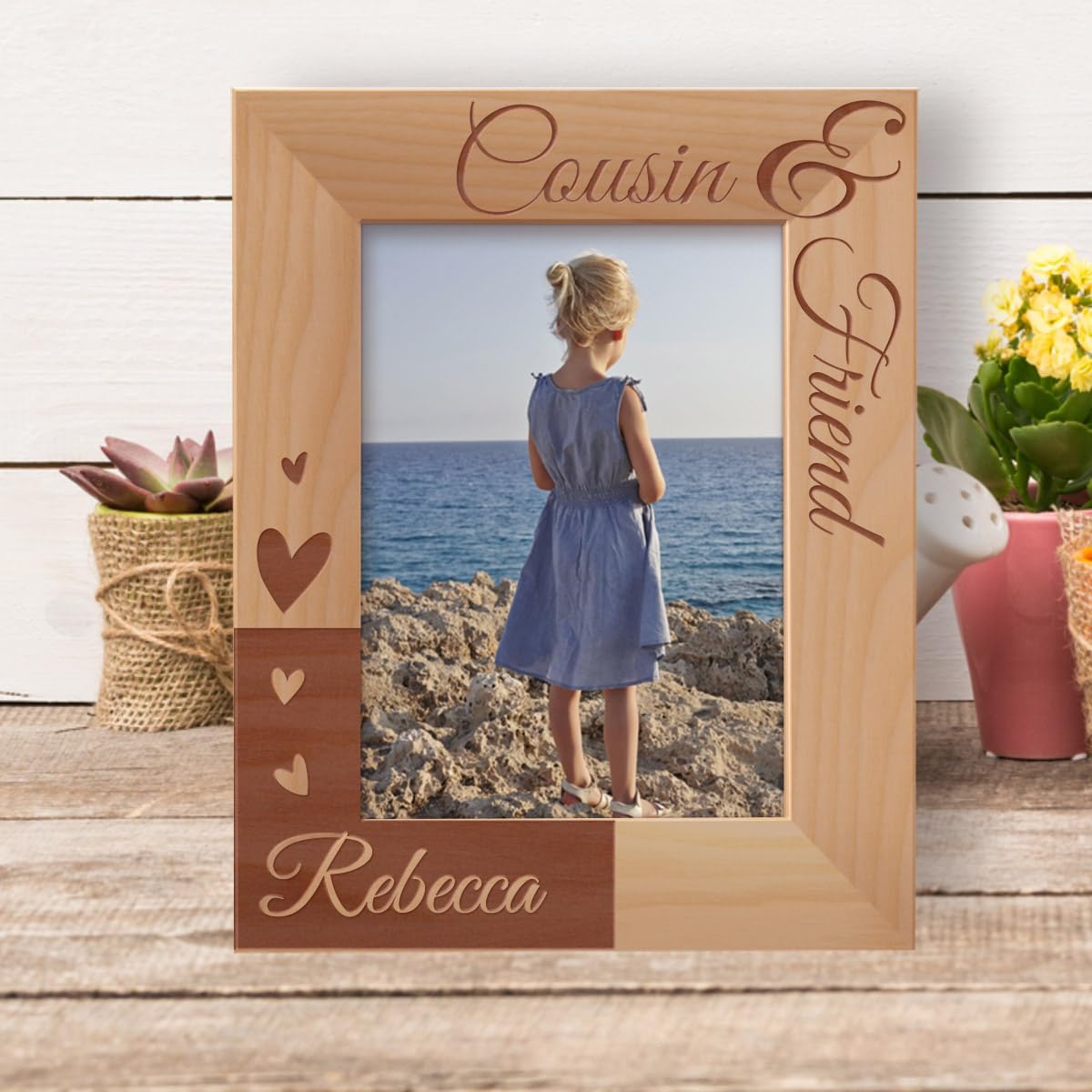 Cousin & Friend Personalized Wooden Frame-10" x 8" Brown Horizontal