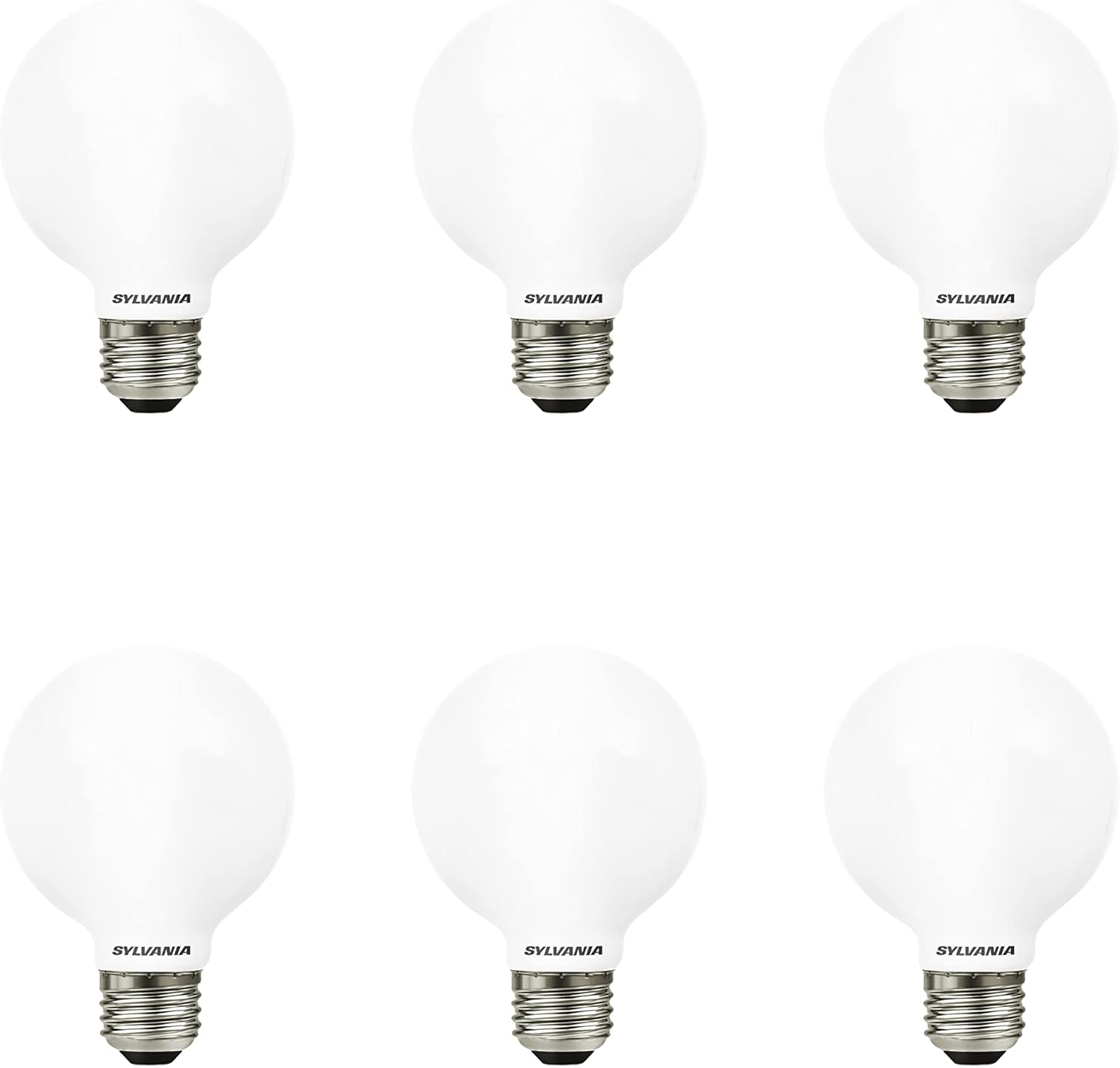 2PACK LEDVANCE SYLVANIA LED TruWave Natural Series Globe G25 Light Bulb, 60W=6W, Dimmable, Frosted, 2700K, Soft White - 6 Pack (40889) 60W Soft White