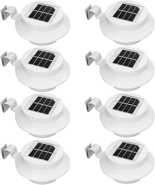 Solar Powered Gutter Lights, ZABY 8 Pack Waterproof Garden Solar Lights Outdoor with Gutter Bracket, Rechargeable Ambience LED Lighting for Patio, Yard, Terrace, Balcony, Frond Door, Porch