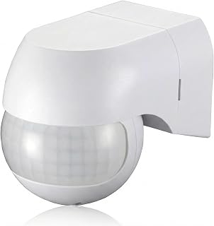 Detector de Movimiento Exterior e Interior IP44 - Sensor de Presencia Pared 180º y 12m - Interruptor Apto para LED con Ajuste Crepuscular y Temporizador (10s-15min) - Ideal Garaje, Jardín, Escaleras