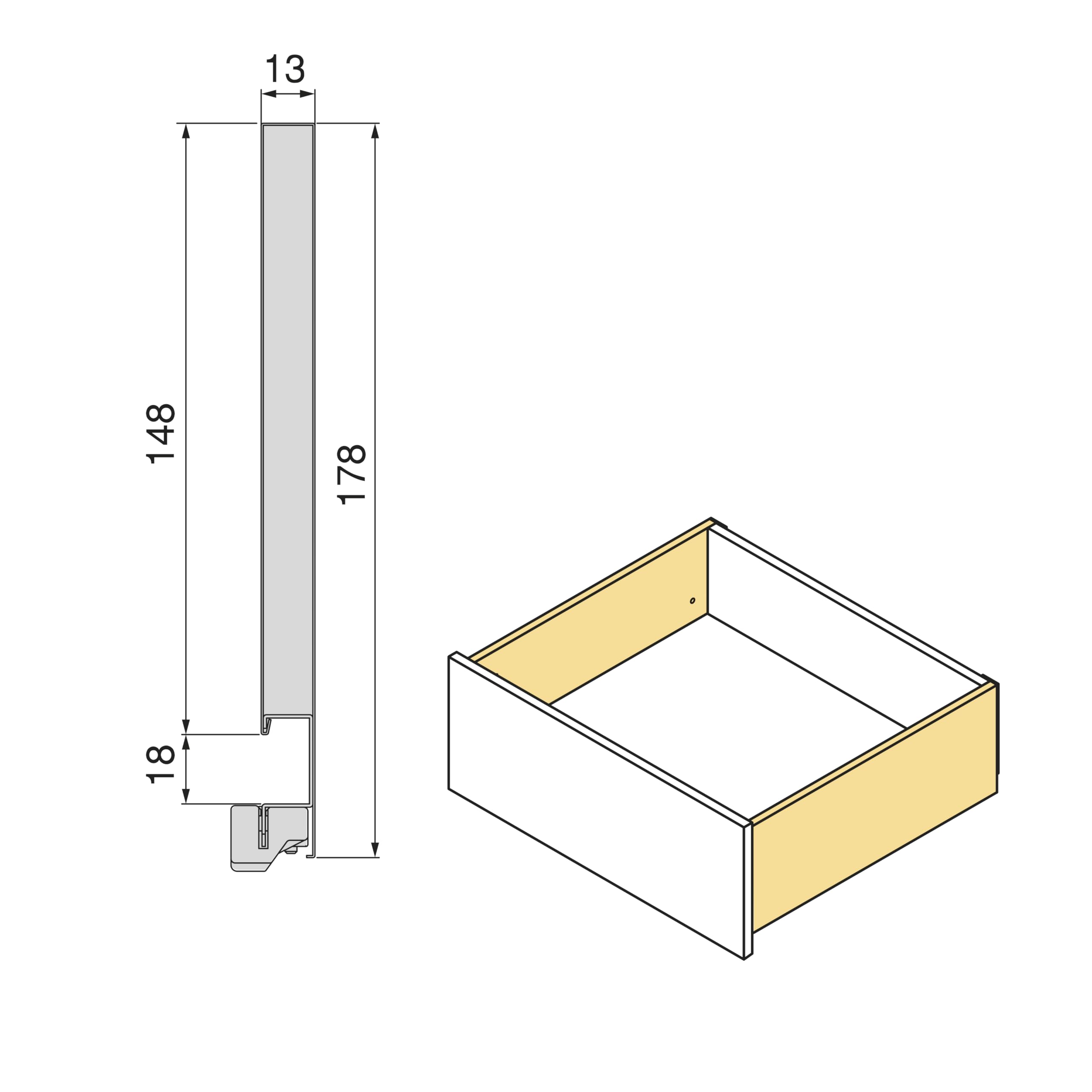 Emuca - Vertex with 3D Regulation External Drawer, Height 178mm, 40kg, Board Thickness of 18mm, Depth 400mm, Steel, Anthracite Grey - Image 2