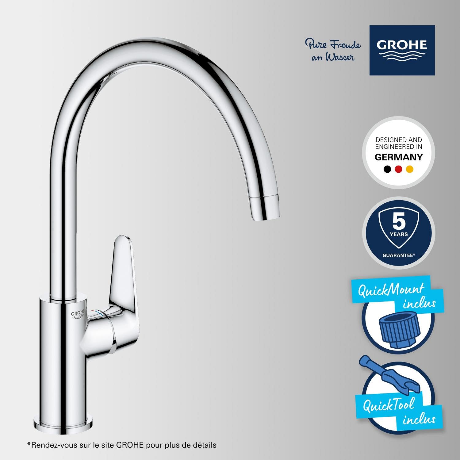GROHE Mitigeur monocommande évier de cuisine Start Curve, chromé, 31554001 (Import Allemagne)