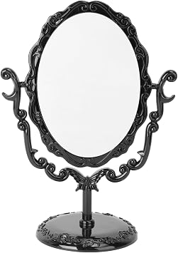 360-Degree Rotatable Vintage Makeup Mirror One-Sided Black Desktop Cosmetic Mirror Rose Design for Vanity Use