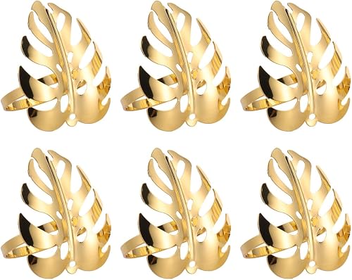Tropical Golden Leaf Napkin Rings 12 Pcs, Turtle Leaf Napkin Holders Bulk Golden