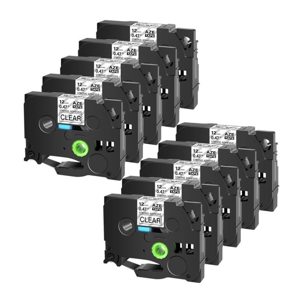 Nastro per etichette, confezione da 10, 6-24 mm, compatibile con PT-1010 TZ-S131 TZe-S231 S631 nero su bianco(Black on clear)
