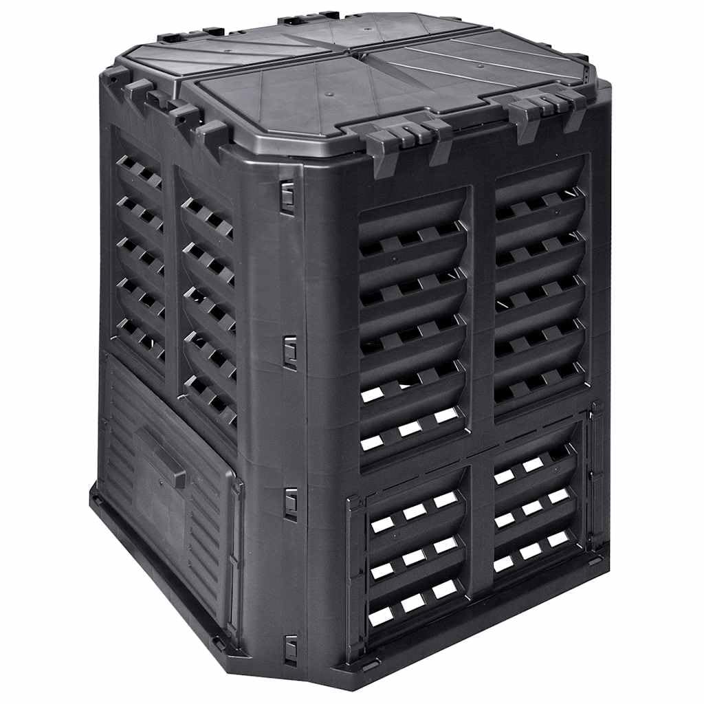 Kompostownik ogrodowy 360L czarny 68,9 x 68,9 x 83,9 cm z pokrywkami i