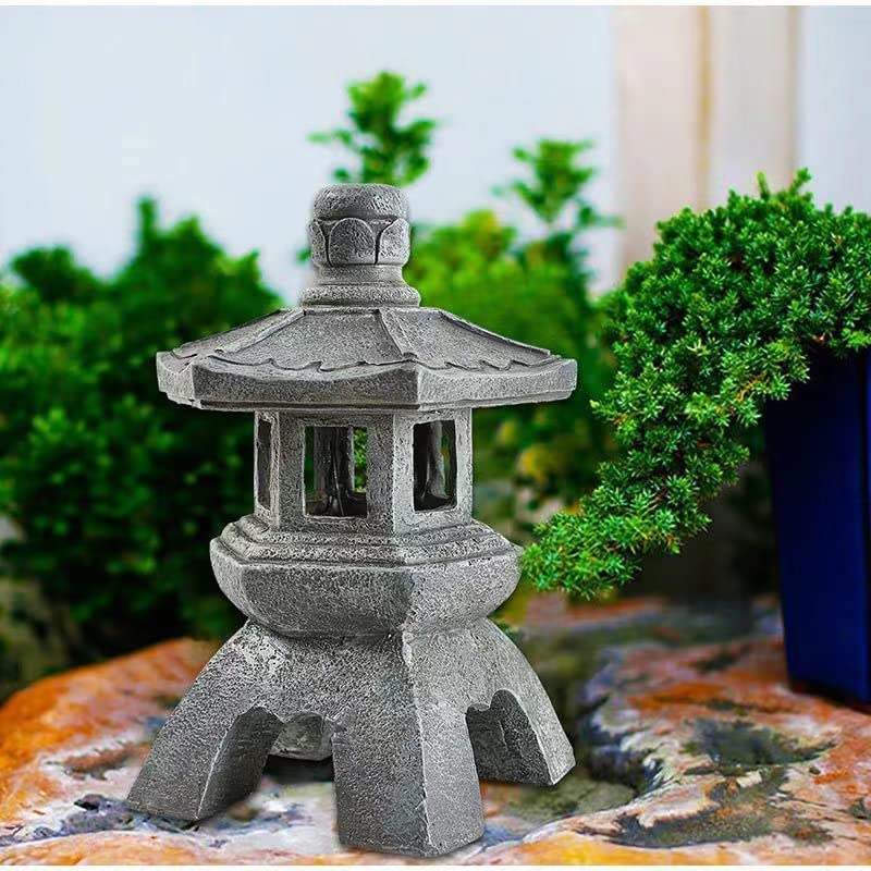 TAKEY Japanese Pagoda Solar Lantern Resin Garden Toro LED Zen Statue 5.5x10in