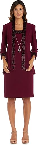 R&M Richards Women's Elegant Knee Length Shift Jacket Dress W/Velvet Trim & Deta