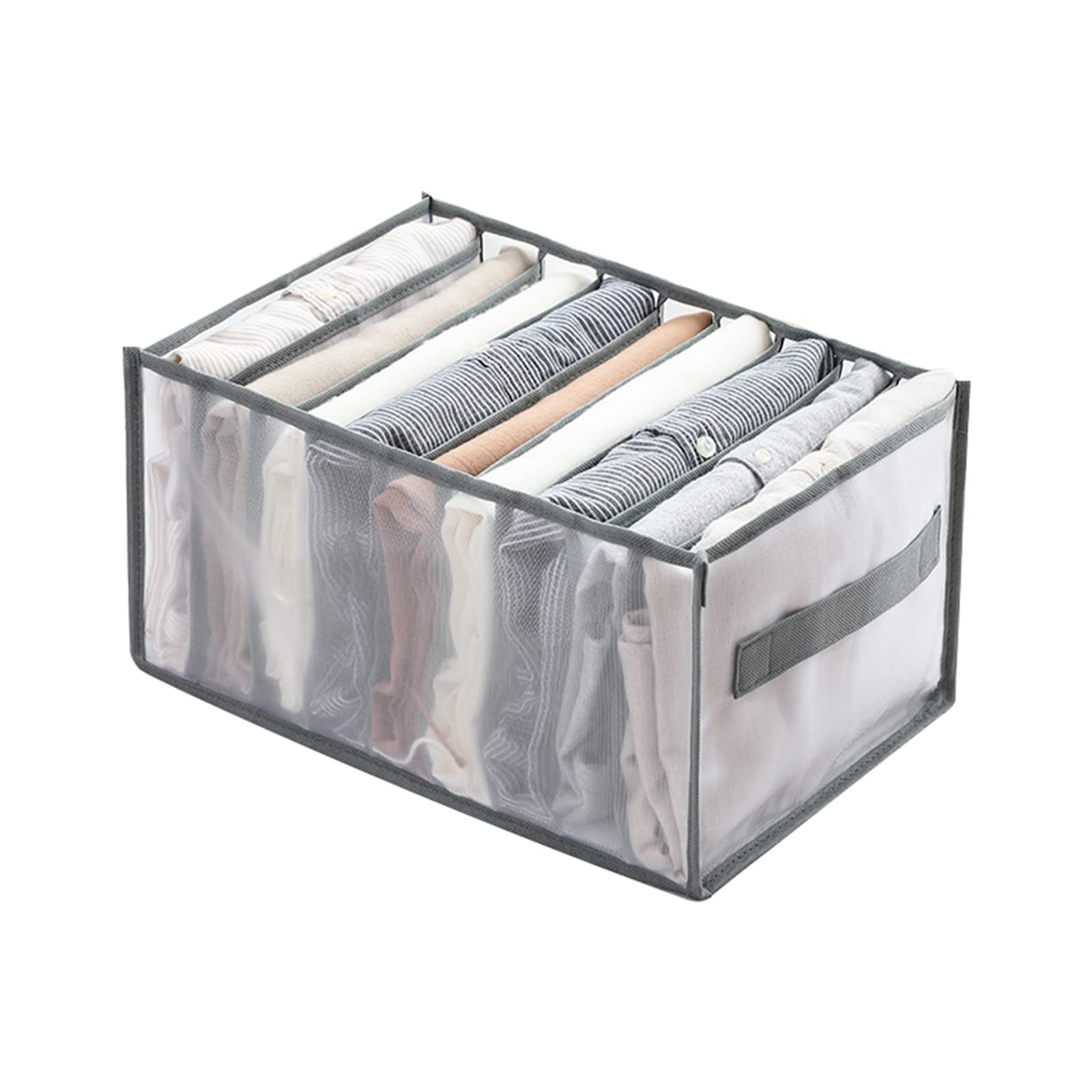 Dihope Clothes Drawer Organizer Jeans Storage Box with Handle Large Size Grids Wardrobe Storage Foldable Mesh Leggings T-Shirt Closet Drawer Divider (32*25*17 cm(9 grids for shirts), Gray)