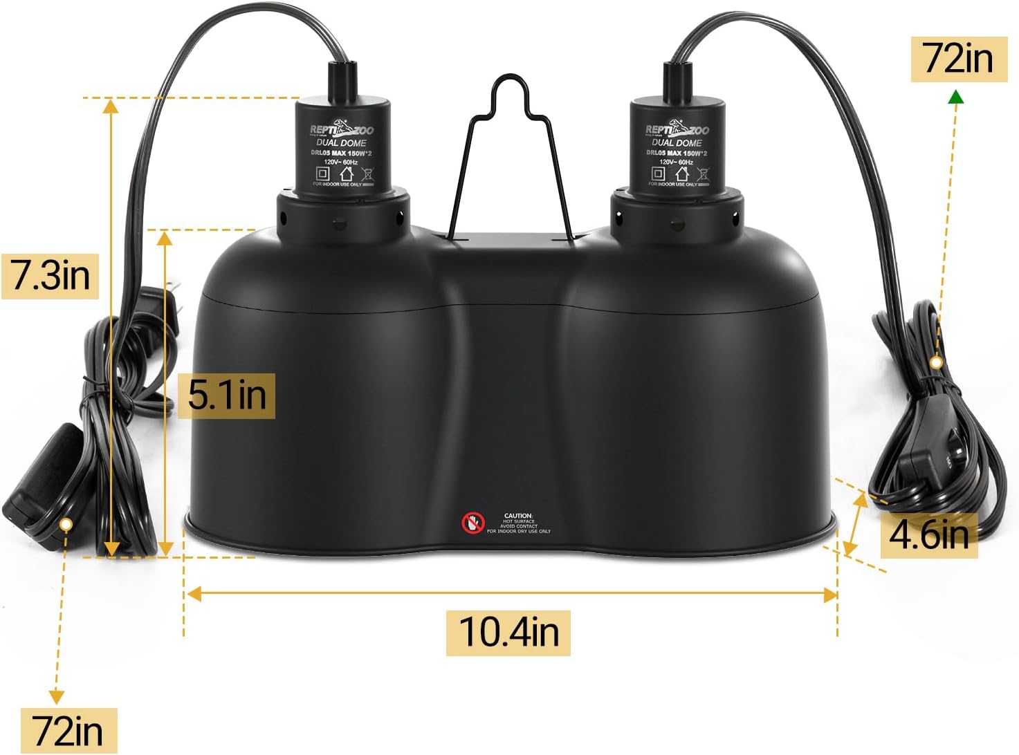 REPTI ZOO Dual Reptile Light Fixture, Max 150W Dual Dome Heat Lamp Fixture with Independent Switches Reptile Tank Accessories UVB Light Fixture (Bulb Not Included)