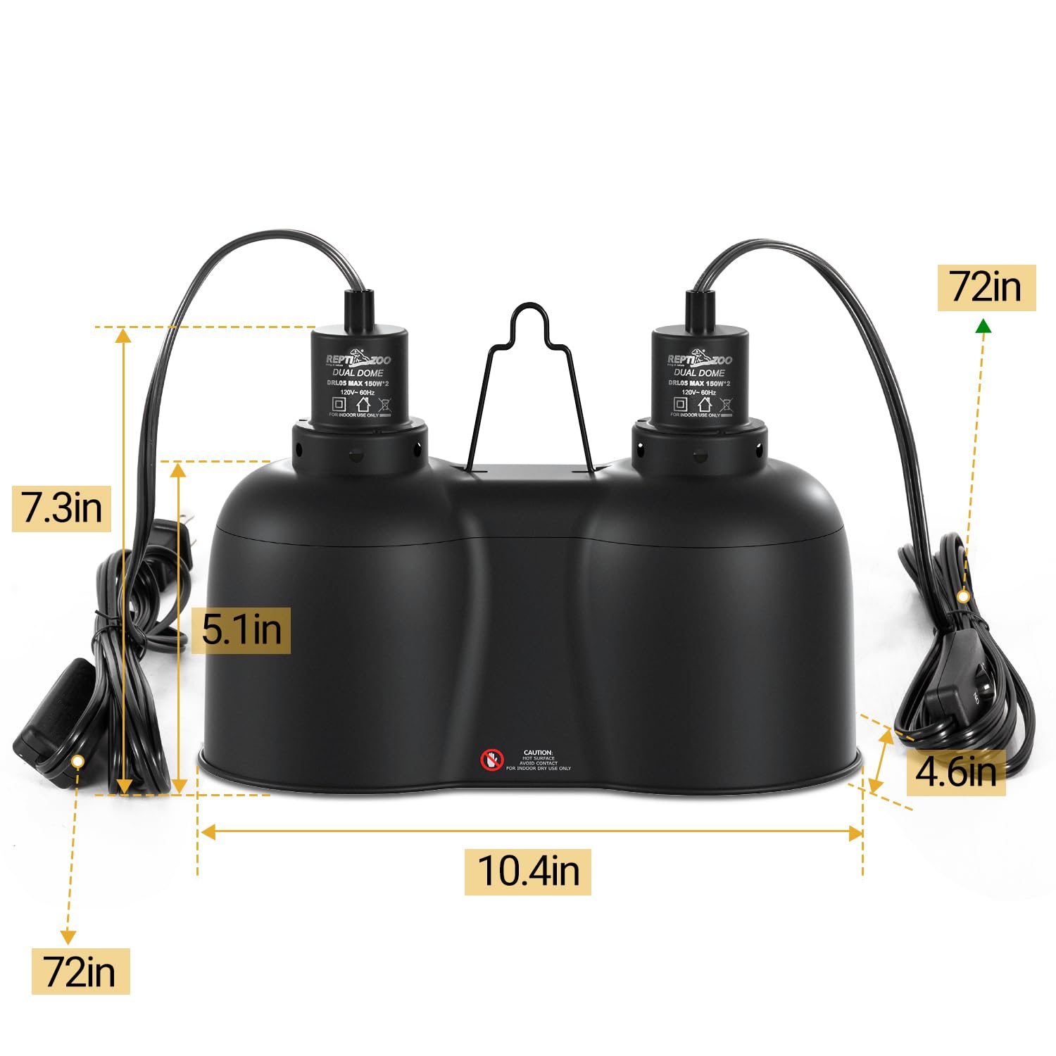 REPTI ZOO Dual Reptile Light Fixture, Max 150W Dual Dome Heat Lamp Fixture with Independent Switches Reptile Tank Accessories UVB Light Fixture (Bulb Not Included) - image 2