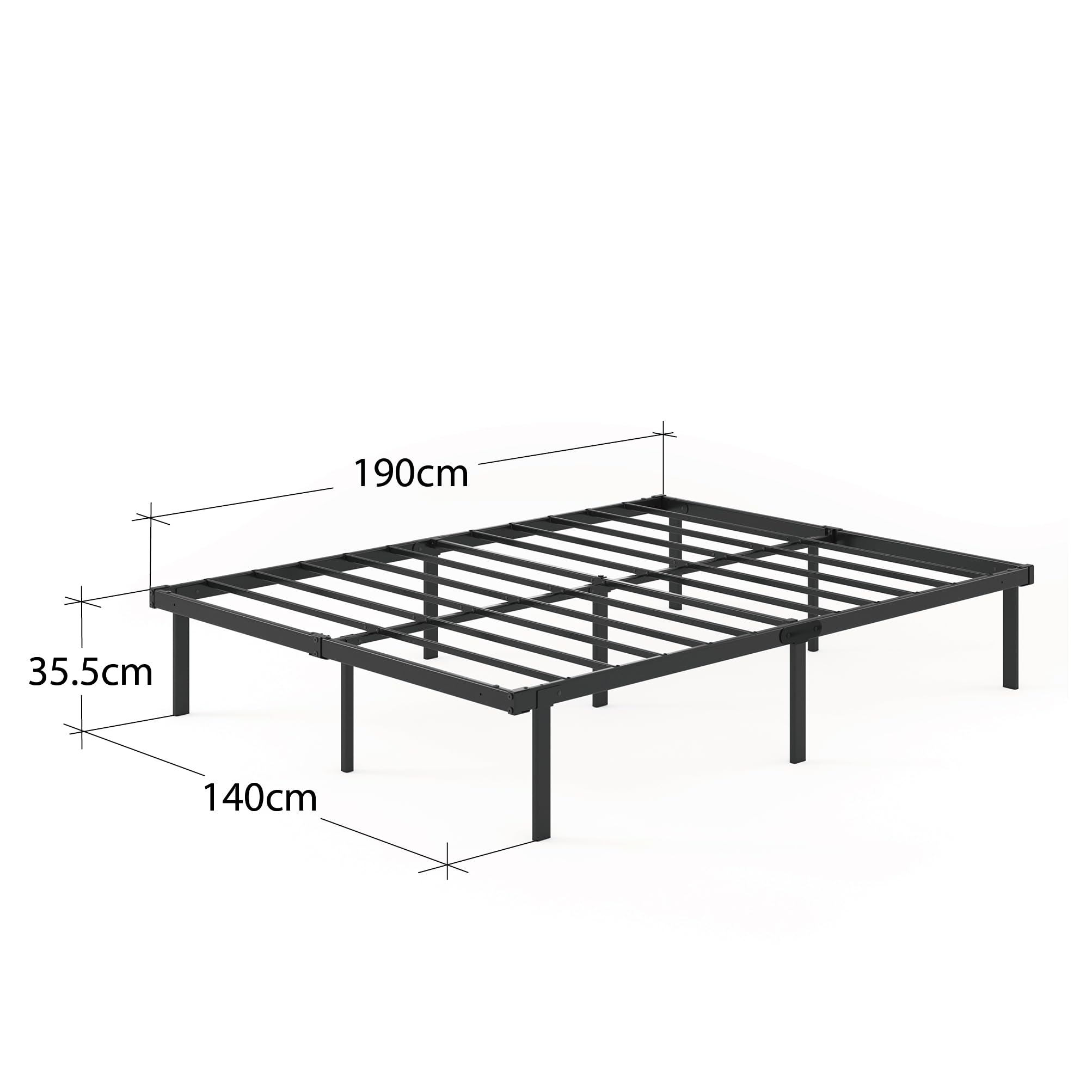 Zinus Caleb - Telaio letto 140 x 190 cm, altezza 36 cm, con ripiano sotto il letto, telaio in acciaio pieghevole, colore: nero