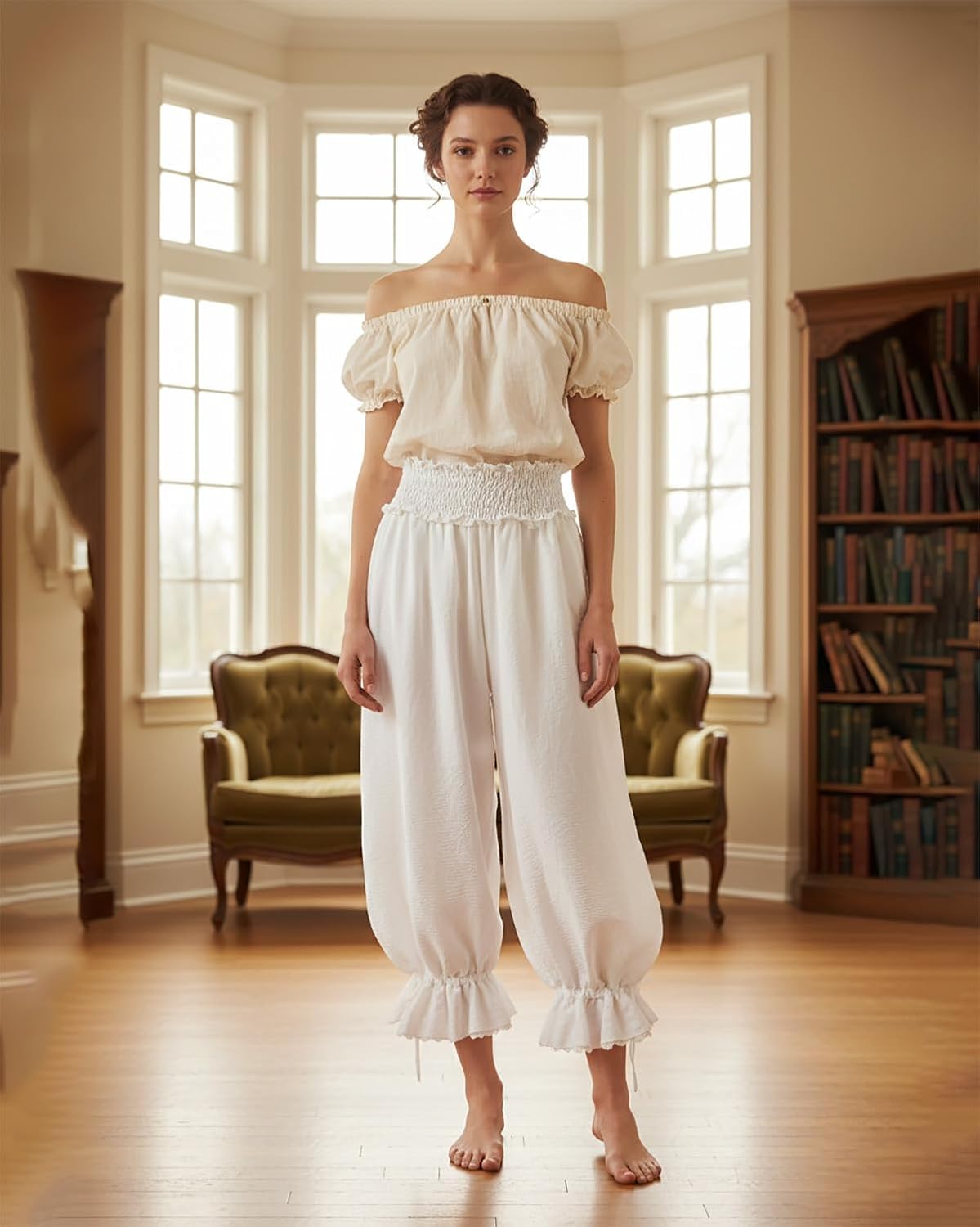 LTAKK Bloomers for Women Loose Pantaloons Victorian Shorts Ruffle Lace Pumpkin Steampunk Long Bloomers