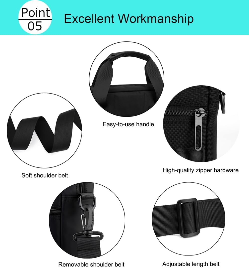 zhongningyifeng Laptop Bag 14 Inch Briefcase for Men Women Waterproof Nylon Lightweight, Shoulder Computer Messenger Bag for Business Office Work Travel College Black - Image 6