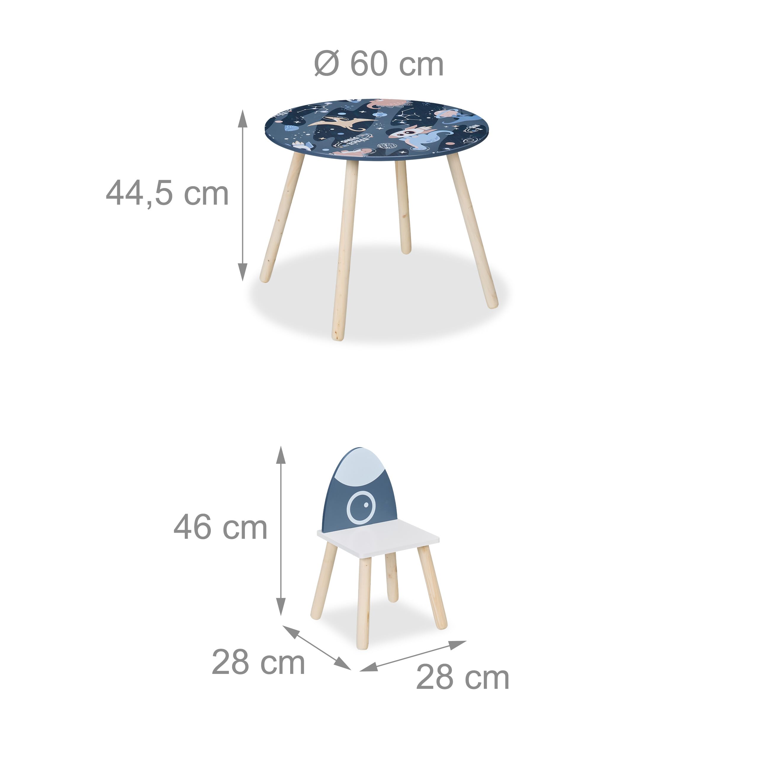 Relaxdays Kindersitzgruppe, 3-TLG., Space Dino, Kindertisch mit 2 Stühlen, Mädchen & Jungen, Sitzecke Kinderzimmer, bunt