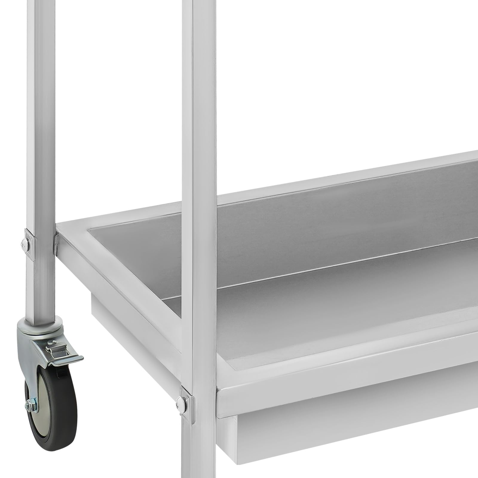 Carro de servicio con ruedas de 2 Davon, carro de cocina de acero inoxidable 201 con 2 niveles, carro de bar hasta 75 kg, clásico y duradero, carrito para servicio y personal de cocina, 85