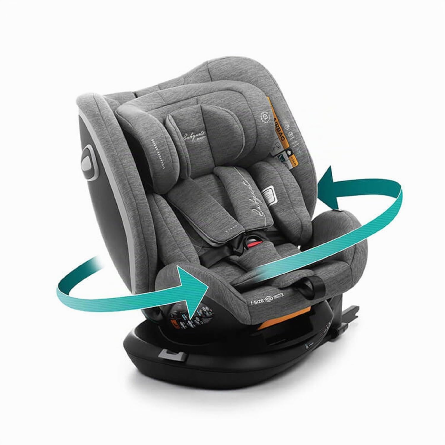 BABYAUTO – VESSO SIGNATURE Silla de Coche iSize, 0-36 kg, 0-12 Años - Sistema Rotatorio 360 Grados, Memory Foam, Top Tether y Protección Lateral. GREY DOBBY